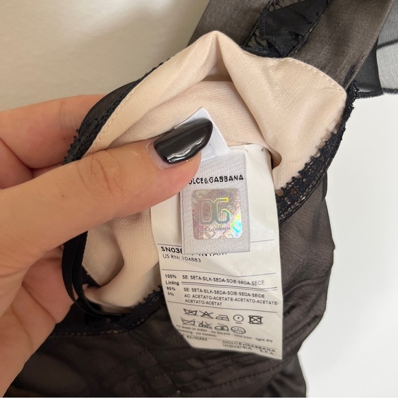 Dolce & Gabbana Vintage Babydoll Chiffon Blouse Black & Tan with Fringe Small - Picture 7 of 9